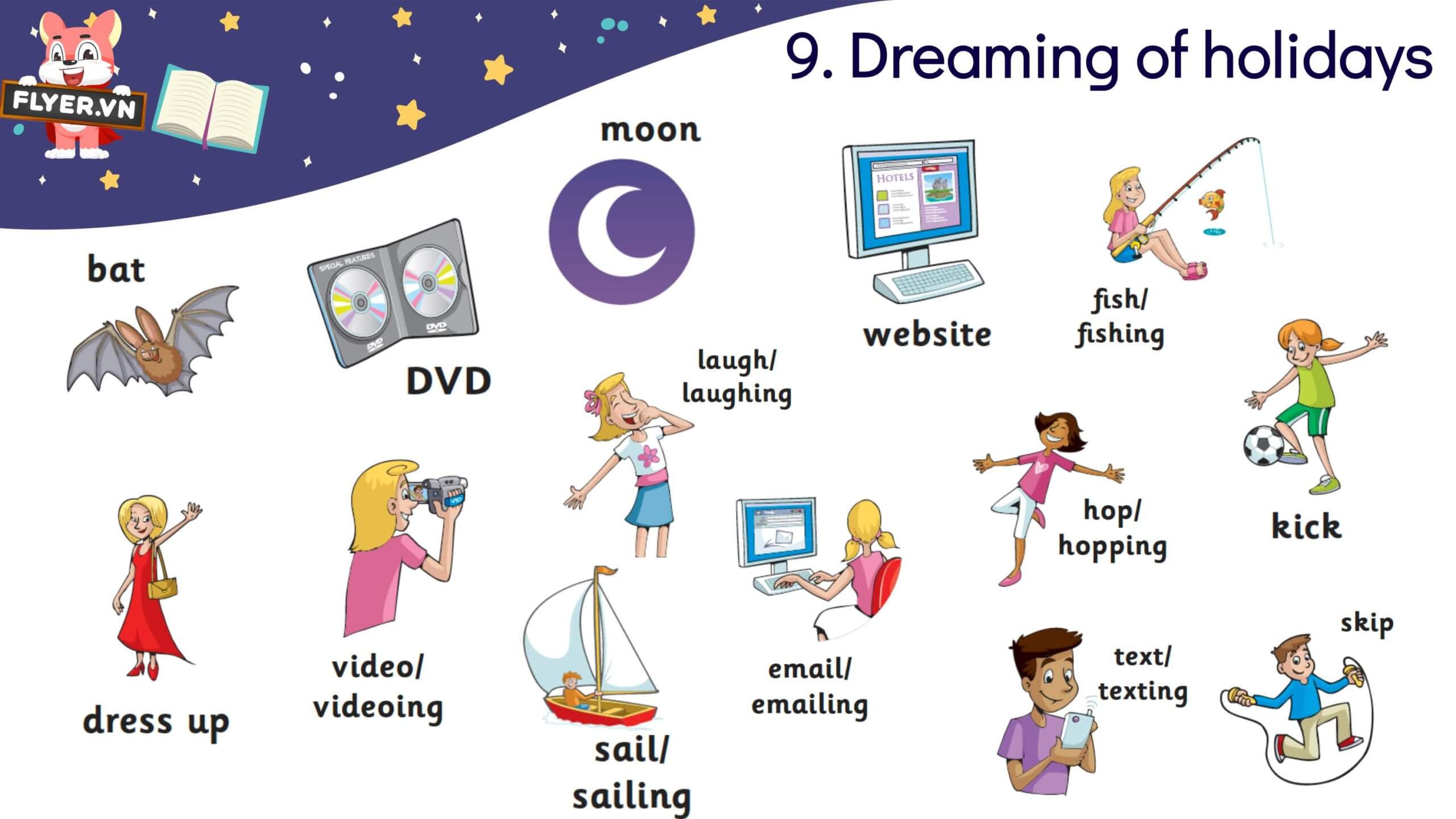 Chủ đề 9: Dreaming of holidays - danh sách từ vựng thi a1 movers