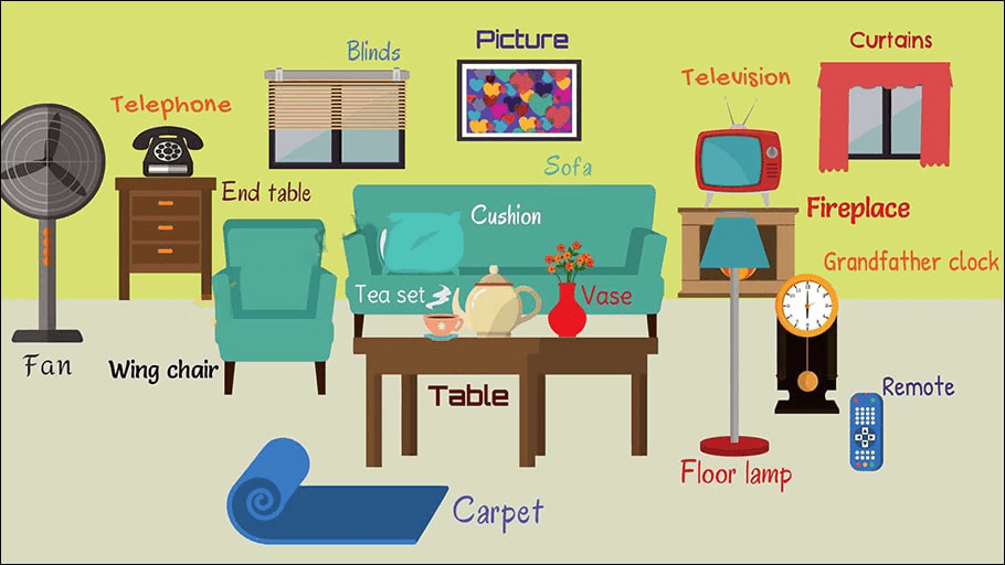 Các từ vựng về đồ dùng gia đình trong tiếng Anh (trong phòng khách)