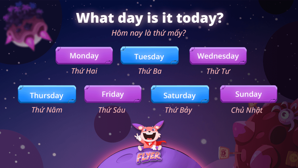 Từ vựng tiếng Anh lớp 4 Unit 3: What day is it today?